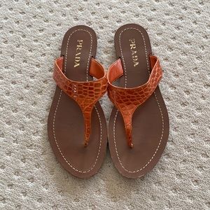 Prada orange alligator thong sandals, size 36 1/2